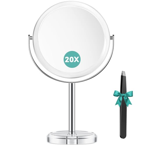 Auxmir 20X Magnifying Makeup Mirror, Double Sided 1X/20X Magnifying Mirror, Tabletop Magnified Vanity Mirror with Magnification, 360° Rotation, Stand for Dressing Table, Bathroom, Bedroom