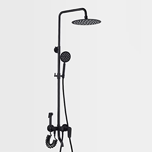 Système de douche noir en laiton avec colonne réglable et mitigeur mural chic