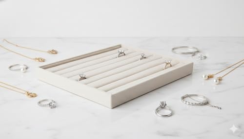 Image of Velvet Jewellery Drawer Organizer Stackable Tray in Beige