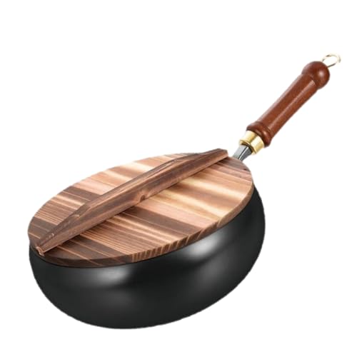 IronPan sin revestimiento, sartenes antiadherentes sin revestimiento, duraderas y sin óxido, juego de woks y sartenes para freír para inducción, eléctrica, gas (cubierta de grano de madera con