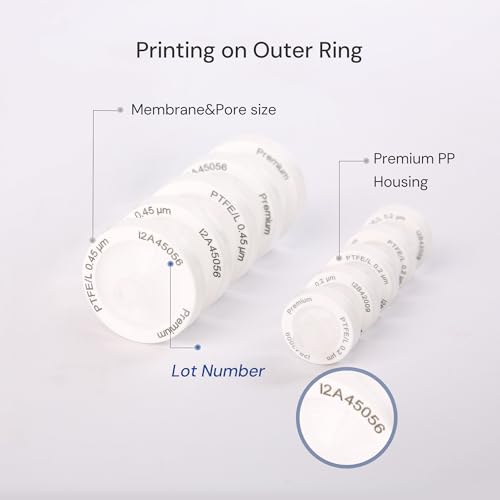 Image of PTFE Syringe Filter, 0.2μm 13mm, HPLC-Certified, Non-sterile, PK of 100 | Syringe Lab Filters, Hydrophilic PTFE, Female Luer lock & Male Luer Slip, For Strong Solvents / Acids / Bases