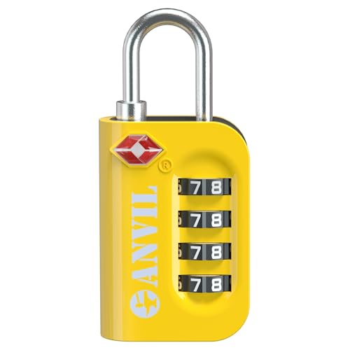 ANVIL TSA Approved Luggage Lock - 4 Digit Combination, 10,000 Combinations, Easy-Read Password Window, Travel Lock for Suitcases, Backpacks, Gym & Student Lockers, Baggage (Yellow 1 Pack)