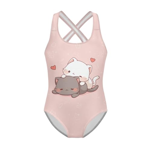 Image of WELLFLYHOM Girls Swimsuit 5-14 Cross Back Swimwear Full Coverage One Piece Bathing Suit Sleeveless Beachwear