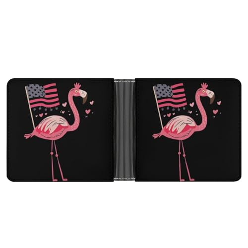 Cute Flamingo U.S. Flag Funny Billfold Wallet Credit Card Holder Slim Passcase Pouch Purse for Men Women