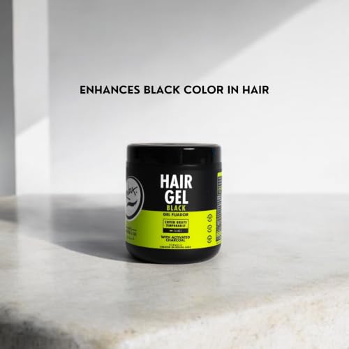 Rolda Black Hair Gel for Men - Medium Hold Styling Gel with Activated Charcoal for Wet Look - Covers Grays & Enhances Black Hair - Flake + Alcohol Free (17.6 oz) Detail
