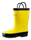 OAKI Kids Waterproof Rain Boots Easy-On Handles, Yellow & Black, 4T