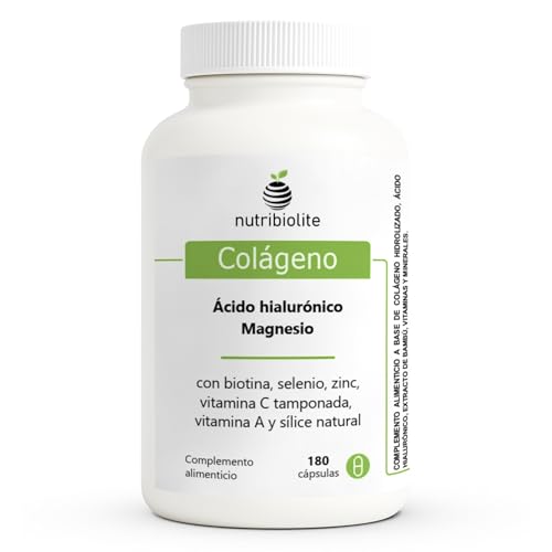 Colágeno Hidrolizado Peptan con Ácido Hialurónico, Magnesio, Zinc, Biotina, Selenio, Sílice Natural, Vitaminas C y A - Piel, Cabello, Uñas y Articulaciones - 180 Cápsulas | Nutribiolite