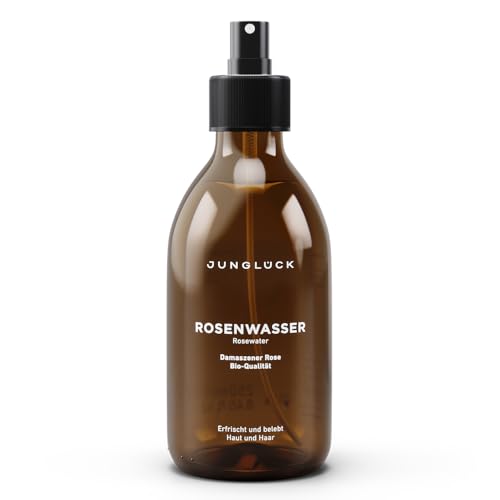 BIO Rosenwasser vegan | Natürliche Inhaltsstoffe | 250 ml Reinigung und Pflege für Gesicht, Körper & Haare | Junglück Rosenwasser | Made in Germany