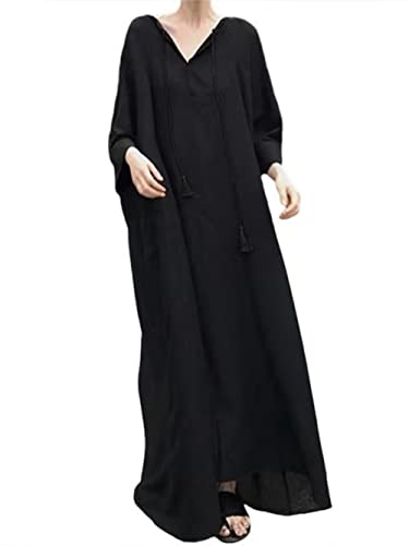Robe d'été coréenne ample et vintage à col en V noir - 4