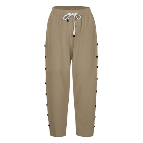 Capri Pants for Women Summer Linen Trouser Casual Drawstring Elastic Waist Straight Lightweight Lounge Capris4