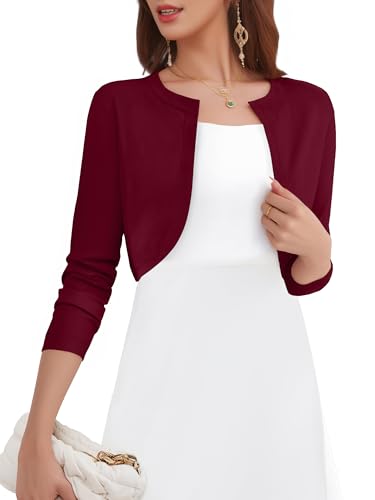Image of Women's Long Sleeve Shrugs Lightweight Open Front Cropped Cardigan for Women S-2XL