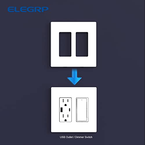 Elegrp 2-Gang Screwless Decorative Wall Plates, Mid-Size Unbreakable Thermoplastic Faceplate Cover For Decorator Receptacle Outlet Switch, Ul Listed (5 Pack, Matte White) #TOP4