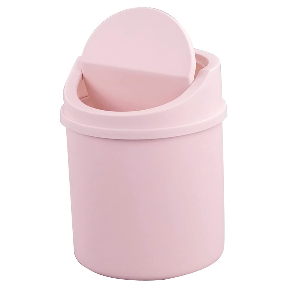 Plastic Tiny Waste Bin, Desktop Mini Trash Can with Swing Lid, Pink