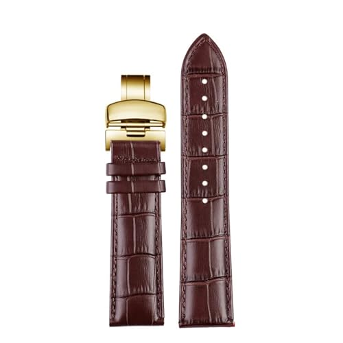 POYNMRE Correa for hombre compatible con Tissot 1853 T41, Tudor, Casio, Mido, IWC Business, correa de reloj cuero genuino, 19 mm, 20, 21, 22, 23 y 24(Brown -gold,19mm)