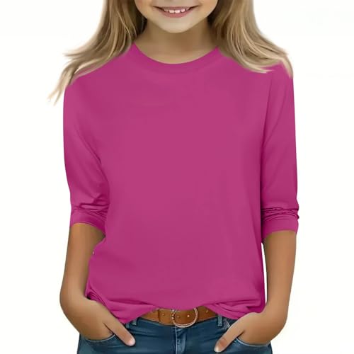 3/4 Length Sleeve Girls Tops Summer T-Shirts Solid Color Gradient Crewneck Casual Basic Tee Tunic Tops Blouse2