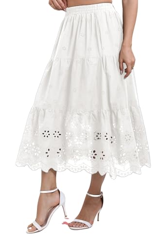 Women's High Waist A-Line Vintage Embroideried Lace Midi Skirt 2025 Vacation Casual Beach Boho Summer Skirts3