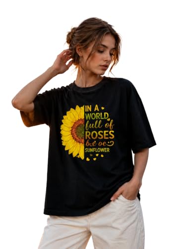 Image of London Hills Oversized Tshirt for Woman | t Shirt for Woman Oversized Fit Printed Round Neck | Tops for Woman's | Women t Shirt Loose Fit Drop Shoulder | t Shirts for Women | Western Tops
