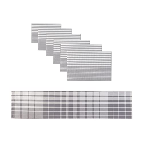 Juego de 7 manteles individuales y caminos de mesa impermeables, resistentes al calor, camino de mesa de algodón reciclado para mesa de comedor de cocina, fácil de limpiar, gris Cover
