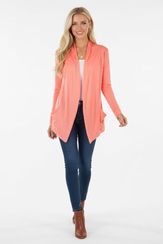 Image of ToBeInStyle Womens Open Front Long Sleeve Lightweight Asymmetrical Draped Cardigan with Side Pockets
