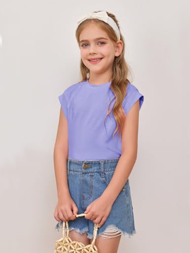 Image of Haloumoning Girls Cap Sleeve Tops Summer Crewneck Tank Tops Cute T-Shirt Blouse 5-14 Years