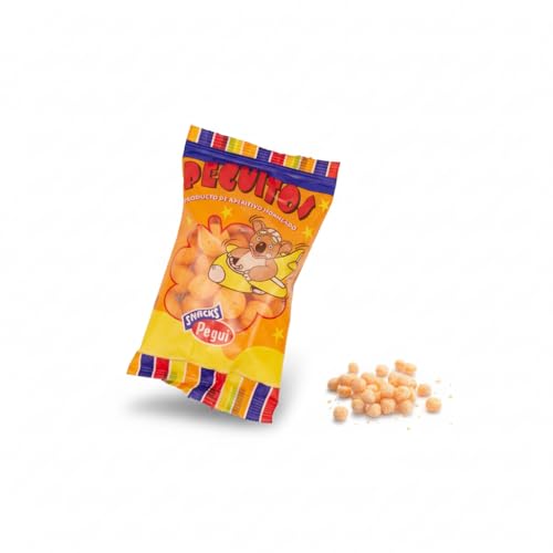 Peguitos Snacks Infantiles – Caja 100 Bolsitas Individuales de 7 g | Aperitivos de Maíz Crujientes y Ligeros | Snack Ideal para Fiestas, Cumpleaños y Colegios | Fabricado en España (Bolas de Queso)