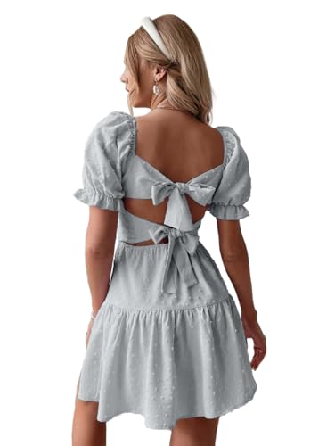 Image of Narecte Summer Dresses for Women 2026,Tie Backless Swiss Dot Mini Dress,Ruffle Hem Flowy Casual Dresses
