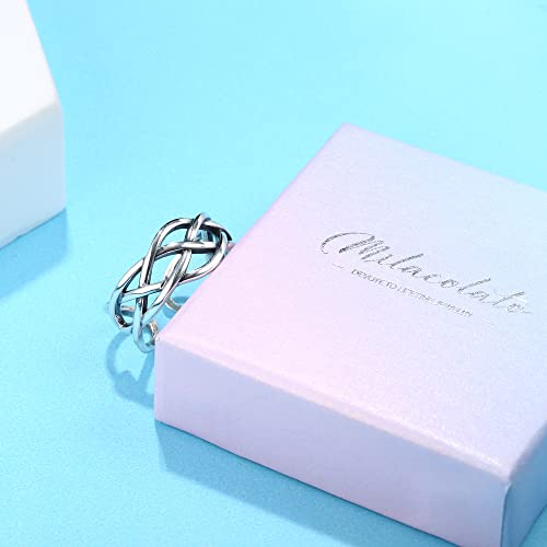 Milacolato 925 Silber Daumenring Für Damen Mädchen Verstellbar, Offen Vintage Silber Keltischer Knoten/CZ Blatt/Schwarz Glasiertes Quadrat/Doppelt Verdrehter Statement Ringe Schmuck Mit Geschenkbox