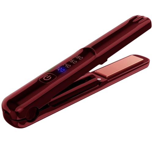 Cordless Hair Straightener and Curler, 2 in 1 Portable Mini Flat Iron & Curling, Fast Heating & Titanium Plate with 4 Adjustable Temp, Travel Size and USB Rechargeable with Pouch -  Prettrans