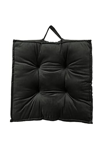 GC GAVENO CAVAILIA Velvet Seat Cushion For Elderly Armchairs | Indoor Outdoor Chair Pads Sofa Cushions 45x45 Cm | Velvet Black Cushion Covers With Ties | Kitchen Garden Dining Chair Cushions