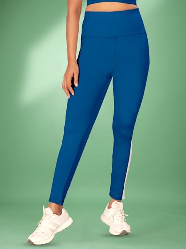 Image of Women's Polyester Blend Yoga Pants with High Rise Waist Stretch Fit Design Side Patti Slim Fit Style and Standard Length | Workout Track Pants | Joggers for GymRunning | Sports Top