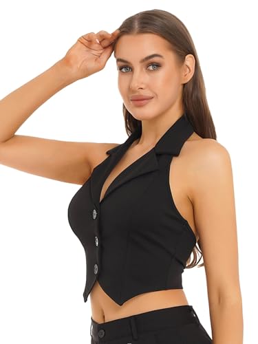 JEYPINMI Suit Vest for Womens Fully Lined 3 Button V-Neck Economy Dressy Waistcoat Casual Party Vest Tops4