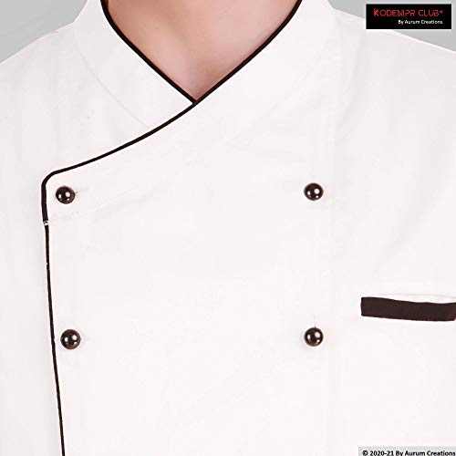 Image of Kodenipr Club Traditional White Chef Coat Black Piping Contrast, Detachable Button Poly /Cotton, Size (XXL-44)