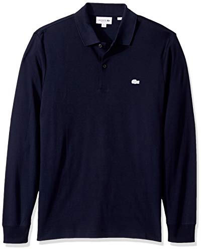 Lacoste Mens Long Sleeve Interlock Pima Regular Fit Polo Polo Shirt, Navy Blue, L