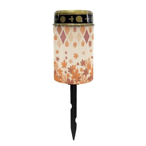 Image of Poceacles Solar Powered Flameless Candle Cemetery Votive Candles Waterproof Outdoor Memorial Solar Stake Lights Home Outdoor Decoration, Fall Maple Leaf Pumpkin Print