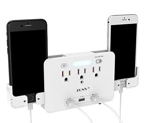 QC3.0 USB Quick Wall Charger Adapter Socket Shelf Outlet Surge Protector Mount Multi Plug Switch Led Sensor Night Light Phone Holder Electrical Splitter 1080 Joules Fast Charging Duplex Receptacle