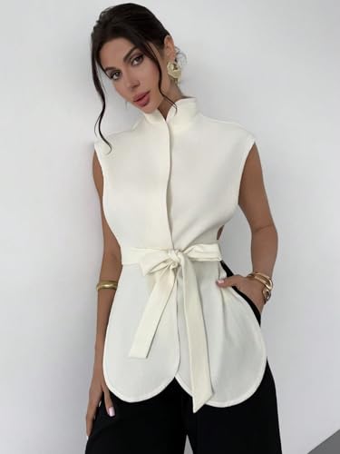 fall jackets for women Elegant Stand Collar Jacket With Tie Waist4