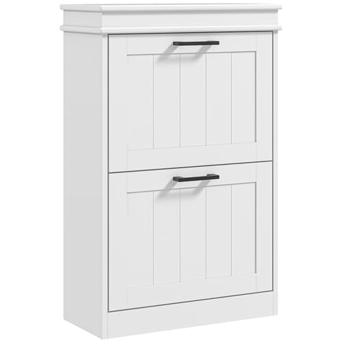 HOMCOM Scarpiera Salvaspazio con 2 Cassetti Ribaltabili per 10 Paia di Scarpe, Mobile Porta Scarpe con Ripiano Regolabile, 54x24x82.5 cm, Bianco