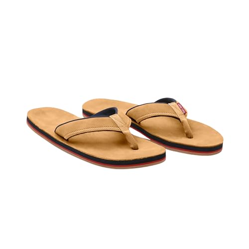 Hari Mari- Pier- Men's Classic Pebbled Nubuck Leather Flip Flop with a Zigzag Deco Strap- No Break Ins, Firm Arch Support, and Cupped Heel