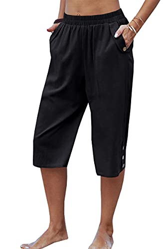 Veatzaer Women's Elastic Waist 3/4 Capri Harem Pants with Pockets Casual Loose Solid Yoga Trousers S-XXL2