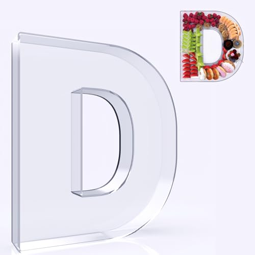 RUFHVTY 11" Acrylic Letter Charcuterie Box, Reusable Fillable Alphabet Number Shaped Form Tray for Birthday Anniversaries, Party Decorative Serving Plates Display Candy Cake (D)