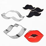 Lips and Mustache Cookie Cutter Set β 2 Pcs Stainless Steel Kiss and Beard Biscuit Molds for Baking, Fatherβs Day, Party Decorations, Menβs Gift, Valentineβs Day, Kids Crafts