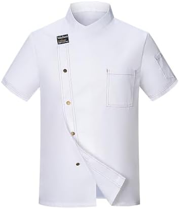 Men's Chef Coat Short Sleeve Button Shirts Chef Work Jacket Slim Fit Breathable Tops Lightweight Summer Top