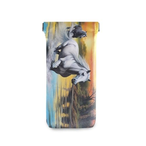 FLildon River Horses Eyeglasses Pouch Squeeze Top Sunglasses Case Soft PU Leather Eyeglass Bag for Men Women