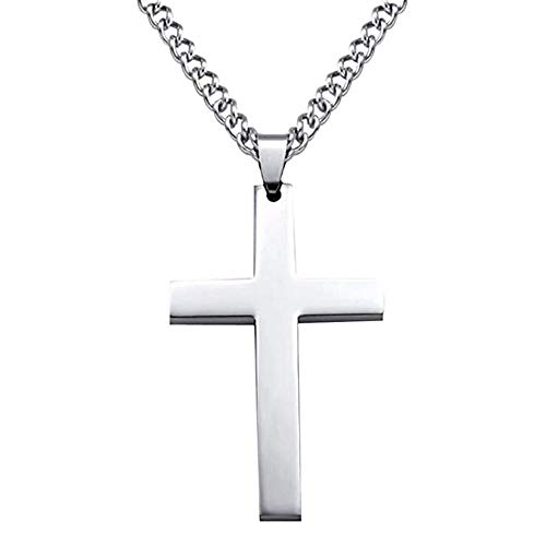 Xinxun Plata Crucifijo Collar Colgante Cruz Religioso Acero Inoxidable Cruzar Collar Colgante Cruz Cadena Joyas Sencilla Cadena Ajustable Hombres Collar