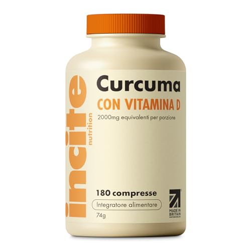 Incite Nutrition Compresse alla Curcuma 2000 mg. Fornitura da 3 Mesi con Vitamina D. Antiossidanti, Anti-infiammatorie, Supportano le Difese Immunitarie. Non OGM, Adatte a Vegetariani e Vegani