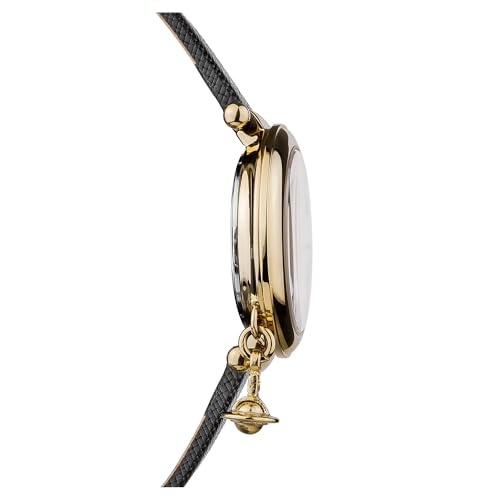 Vivienne Westwood Orb Womens 36mm Analogue Quartz Watch with Analogue Display and Black Leather Strap VV006GDBLK.3