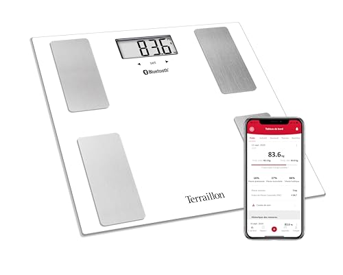 TERRAILLON Pèse Personne Connecté SMART CONNECT - IMC - 8 Utilisateurs - Bluetooth Low Energy - Capacité 160Kg - Blanc