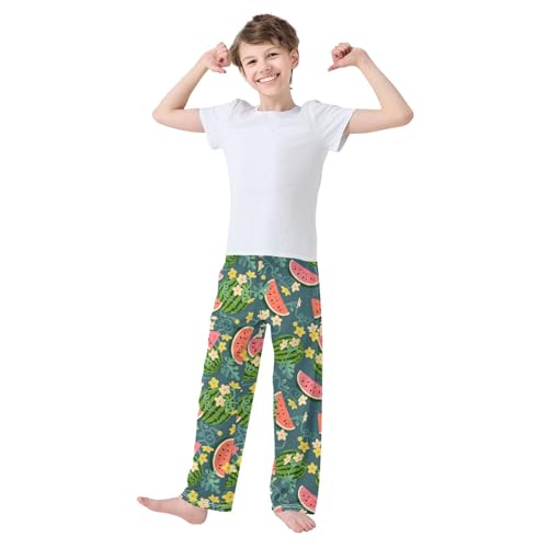 ZZXXB Watermelon Flowers Boys Long Pants Soft Trousers Elastic Waist Kids Lounge Bottoms with Pockets S-XL2
