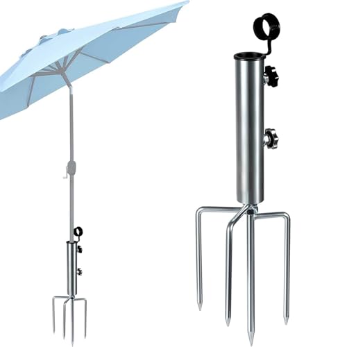 JVHLOV Support de Parasol avec 4 Piquets Amovible Réglable, Piquet de Gazon pour Parasol, Fixation de Parasol d'Extérieur, pour Plage/Prairie/Sable, pour...