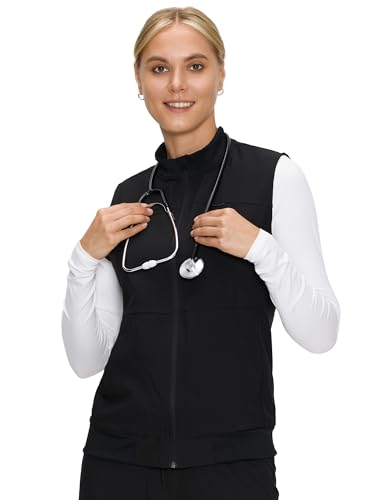 Scrubs Vest for Women Cozy Scrubs Comfort Fit Stretch Nurse Vest for Healthcare Professionals with 3 Pockets Black M